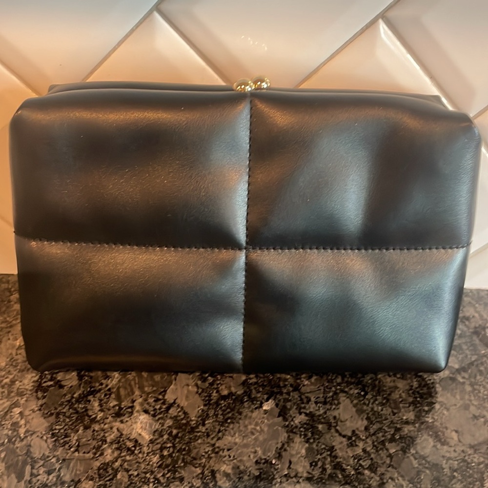 Black Puffy Purse/Clutch with Chain Strap - Picture 2 of 4